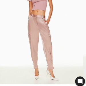 Babaton Aritzia Refined Satin Cargo Pant in Taupe, Size 0